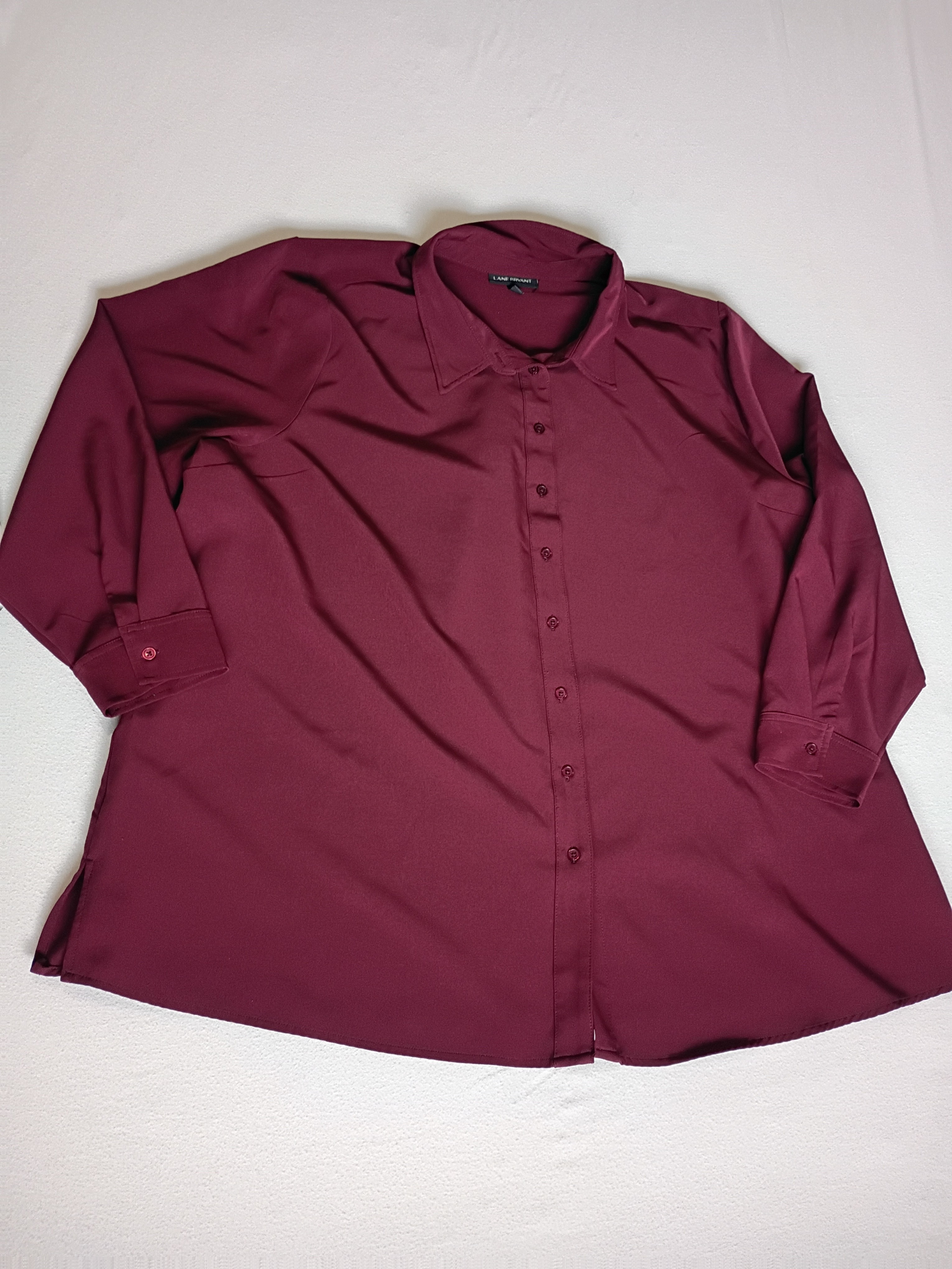 Lane Bryant Burgundy Button-Front Long Sleeve Blouse Size 26